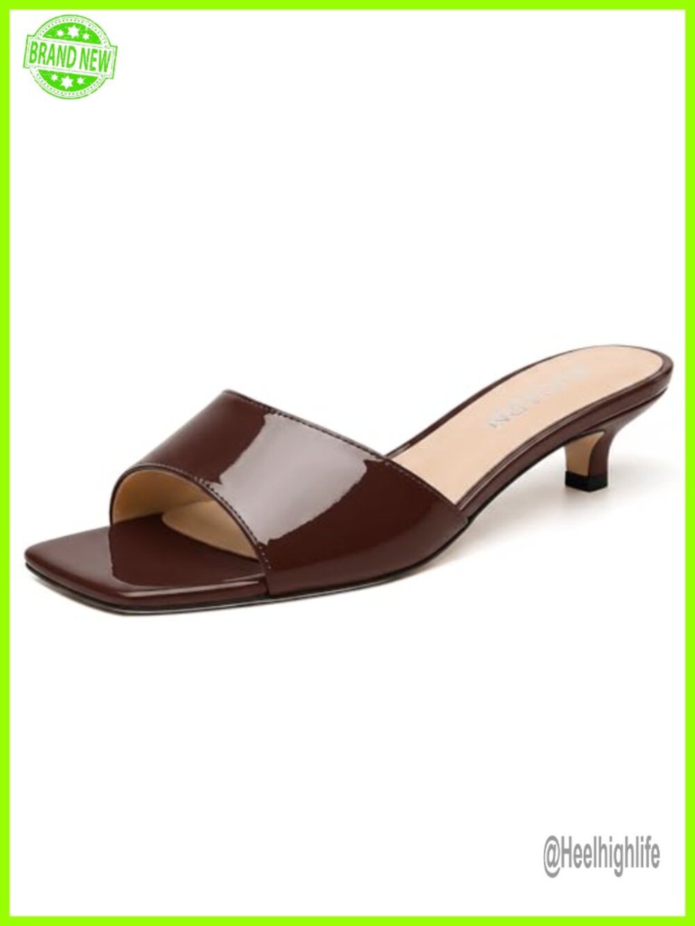 Kitten Heel Slip On Mules Square Open Toe Patent Heeled Sandals